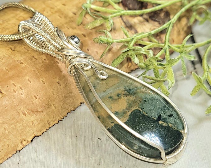 Multi-Colored Opalized, Petrified Wood Wire Wrapped .925 Silver Pendant, Sterling Silver Wire Wrapped Pendants, Opalized Wood Pendant  HP22