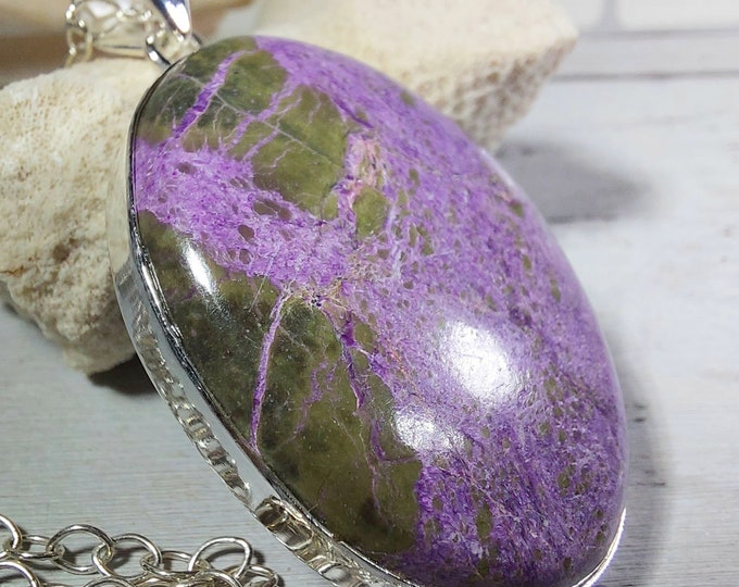 Natural AAA Oval Stichtite Pendant, .925 Sterling Silver Pendant. Purple Pendant, Boho Pendant, Quality Natural Stone, GP27
