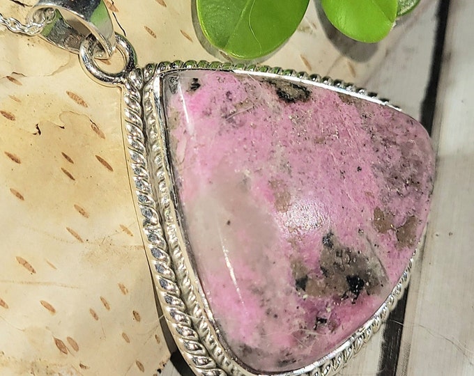 Natural AAA Rare Quality Pink Cobalt Calcite .925 Sterling Silver Pendant 1 3/4" x 1 3/8" 14 Grams EK16