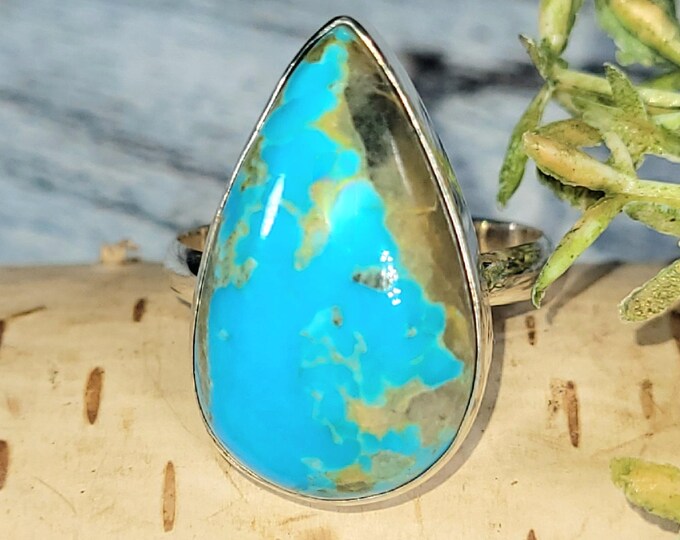 Arizona Turquoise Ring: Arizona Sterling Silver Ring, JS Statement Ring, Size 9