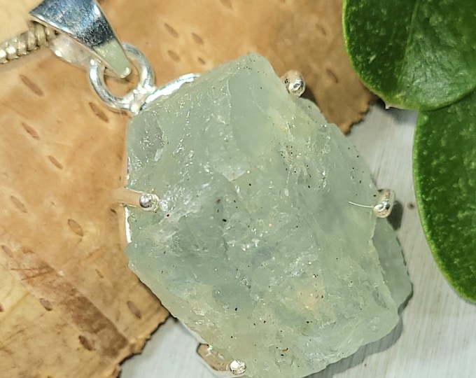 Natural Genuine Large Raw Aquamarine Rough Cut Handcrafted  .925 Sterling Silver Pendant 1 3/4" X 3/4" FW03
