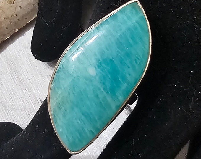 Amazonite Sterling Silver Ring Size 7.25, Handmade Amazonite Sterling Silver Ring, Gift for Her, Statement Amazonite Ring, GE