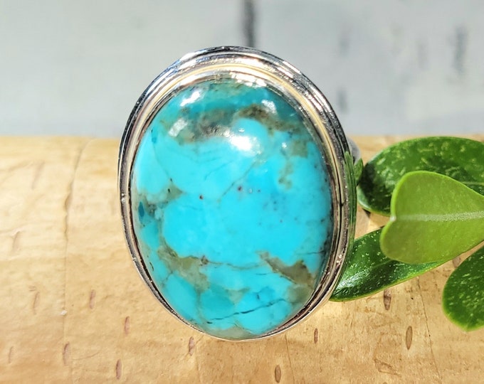 Turquoise Ring, Kingman Turquoise Ring, Turquoise Sterling Silver Size 8.25, Gift for Her, Boho Ring, Statement Ring, Handmade Ring, FU22