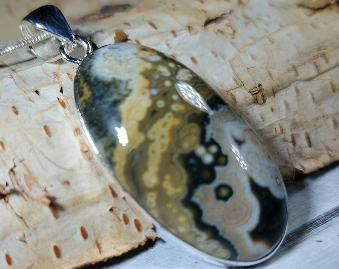 Natural Premium Grade Ocean Jasper Handmade Oval Pendant .925 Sterling Silver Setting Pendant GM19