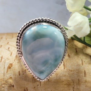Anillo Larimar Republicano Dominicano, Anillo de Plata de Ley, Anillo de Plata Larimar, Anillo de Plata de Ley AA Larimar Tamaño 8 1/4,