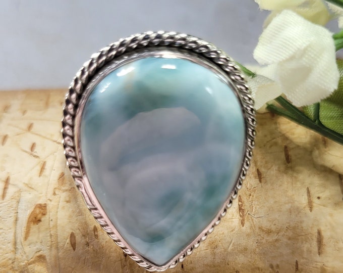 Dominican Republican Larimar Ring, Sterling Silver Ring, Larimar Silver Ring, AA Larimar Sterling Silver Ring  Size  8 1/4,