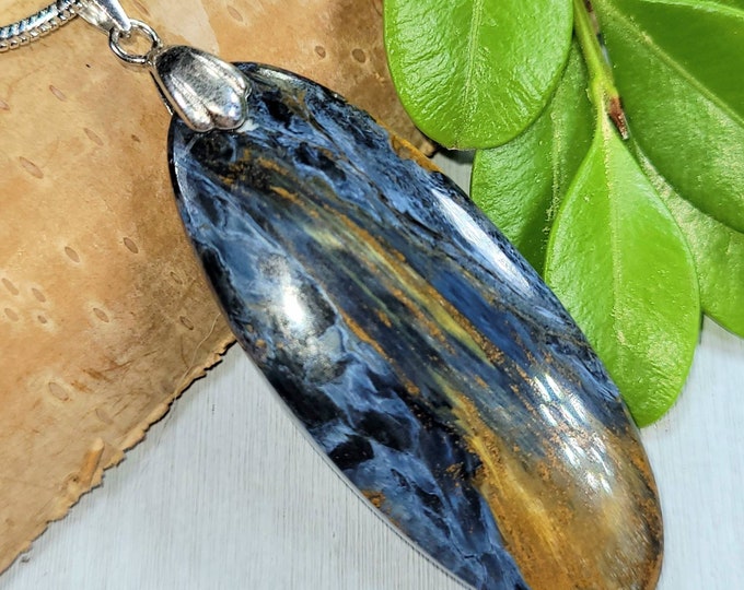 Pietersite Pendant, Blue Pietersite Sterling Silver Pendant, Handmade Oval Pietersite  Pendant, Statement Pendant, Gift for Her, FD32