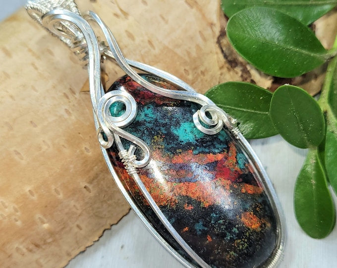 Sonora Jasper Pendant, Sunrise Jasper Hand Wire Wrapped Sterling Silver Pendant, Statement Pendant, Gift for Her, DT29. Handmade Pendant