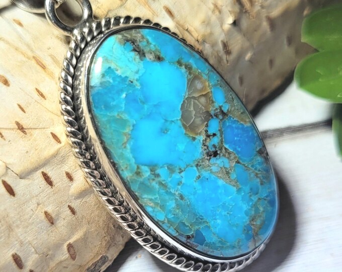 Natural Top Grade Arizona Kingman Turquoise Handmade .925 Sterling Silver Pendant 1 7/8" x 7/8" 8 grams AF20