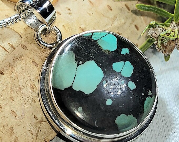 Natural Premium Grade Tibet Turquoise .925 Sterling Silver Pendant Weighs 12 Grams Measures 1 1/2" x 1" AK29