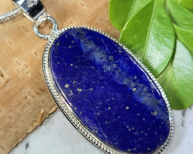 Lapis Lazuli Pendant, Lapis Lazuli Oval Sterling Silver Pendant, Handmade Lapis Pendant, Gift for Her, Statement Pendant, FG22