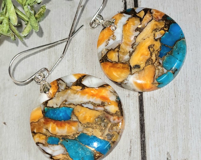 Spiny Copper Oyster Turquoise Earrings, Spiny Oyster Turquoise Sterling Silver Earrings, Handmade Turquoise Earrings, Gift for Her, HE29