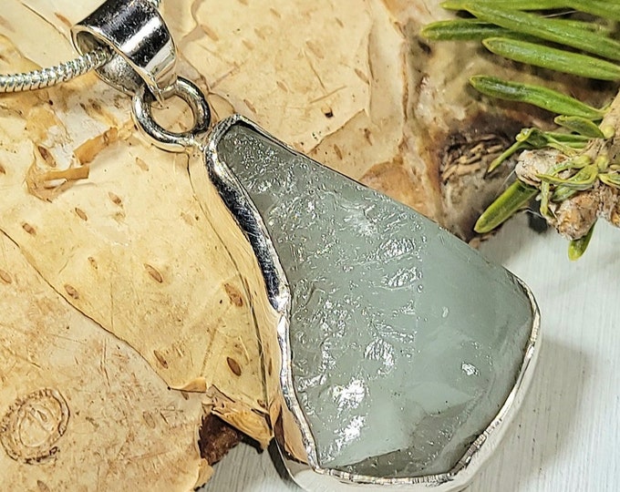 Raw Aquamarine .925 Sterling Silver Pendant AL16, 1 1/2 X 3/4" 5 grams  handcrafted