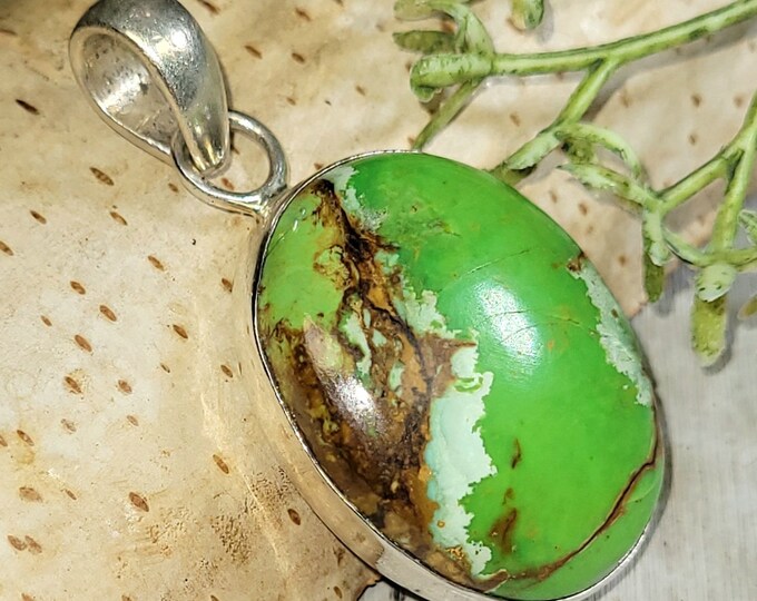 Turquoise Pendant, Green Copper Turquoise Sterling Silver Pendant, Turquoise Statement Pendant, Handmade Turquoise Pendant, Gift for Her, HK