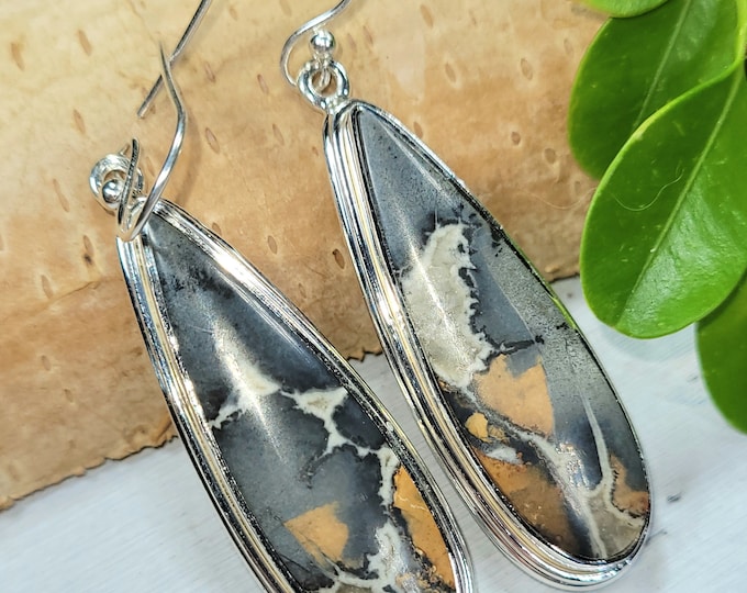 Maligano Jasper Earrings, Maligano Jasper Sterling Silver Earrings, Pear Jasper Sterling Silver Earrings, Handmade Jasper Earrings, FG01