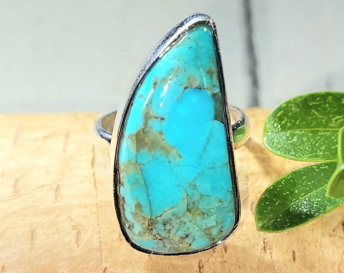 Turquoise Ring, Kingman Turquoise Ring, Turquoise Sterling Silver Size 6, Gift for Her, Boho Ring, Statement Ring, Handmade Ring, FU18