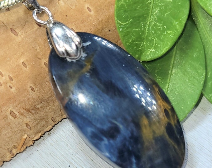 Pietersite Pendant, Blue Pietersite Sterling Silver Pendant, Handmade Oval Pietersite  Pendant, Statement Pendant, Gift for Her, FT30