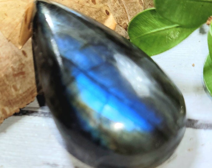 Labradorite Cabochon, 55ct Labradorite Pear Cabochon, Blue Flash Labradorite Cabochon, Wire Wrapping, Weaving, Pendant, Collector DE48