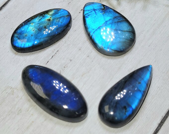 Natural Premium Multi Flash Labradorite Cabochons 112.50ct 4 Stone Lot Wire Wrapping, Weaving, or Rings, HK19, Mixed Shapes, Sizes HK19