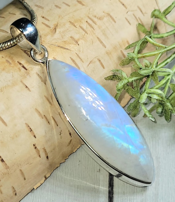 Pendentif pierre de lune, pendentif pierre de lune bleue en argent