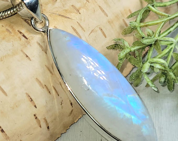 Moonstone Pendant, Blue Moonstone Sterling Silver Pendant, Handmade Moonstone Pendant, Statement Moonstone Pendant, Gift for Her, HR15