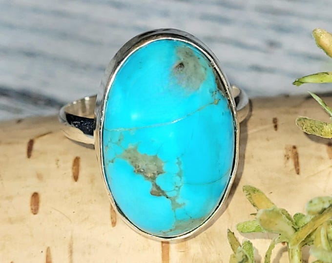 Arizona Turquoise Sterling Silver Ring Size 9.75, Oval Arizona Turquoise Ring; JS