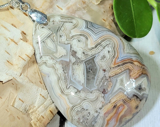 Natural Crazy Lace Agate Cabochon Pendant with  -.925 Sterling Silver Bail 2 1/8" X 1 1/4" ES07