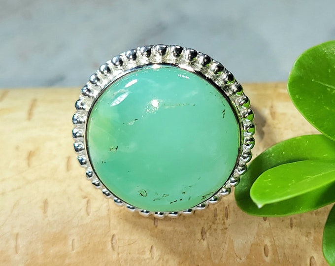 RESERVED Chrysoprase Ring, Chrysoprase Sterling Ring Size 8, Handmade Chrysoprase Sterling Silver Ring, Statement Ring, Gift for Her, FG07