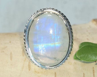 Natural Best Grade Oval Moonstone Handmade .925 Sterling Silver Ring Size 6.5 Genuine High Quality Moonstone Gift for Her