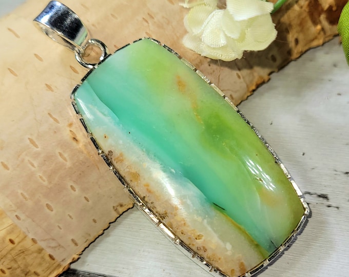 Blue Opal Pendant, Petrified Wood Pendant, .925 Sterling Silver Blue Opalized Petrified Pendant, Sterling Silver Blue Opal Pendant
