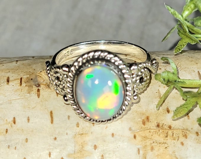 Ethiopian Opal Ring, Ethiopian Opal Sterling Silver Ring, Multi Color Opal Ring, Statement Ring, Handmade Ring, Gift for Her, HE Size 8