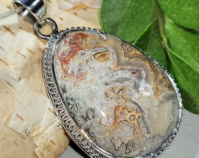 Natural High Grade Crazy Lace Agate Handmade .925 Sterling Silver Pendant 1 3/4" x 1" 10 Grams EW14