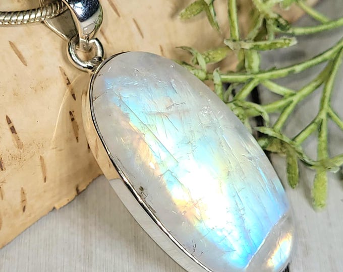 Moonstone Pendant, Rainbow Moonstone Sterling Silver Pendant, Handmade Moonstone Pendant, High Grade Moonstone Pendant, HR17