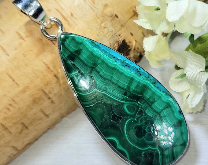 Chrysocolla Malachite Pendant, Chrysocolla Malachite Sterling Silver Pendant, Handmade Pendant, Statement Pendant, Gift for Her, DK14