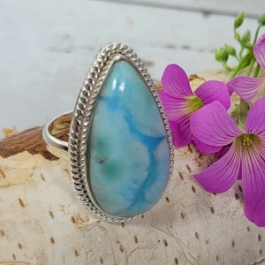 Anillo Larimar, Anillo de plata de ley Larimar dominicano, Anillo de plata de ley Larimar, Anillo de plata de ley Larimar premium Tamaño 6.5 Regalo para ella, FB