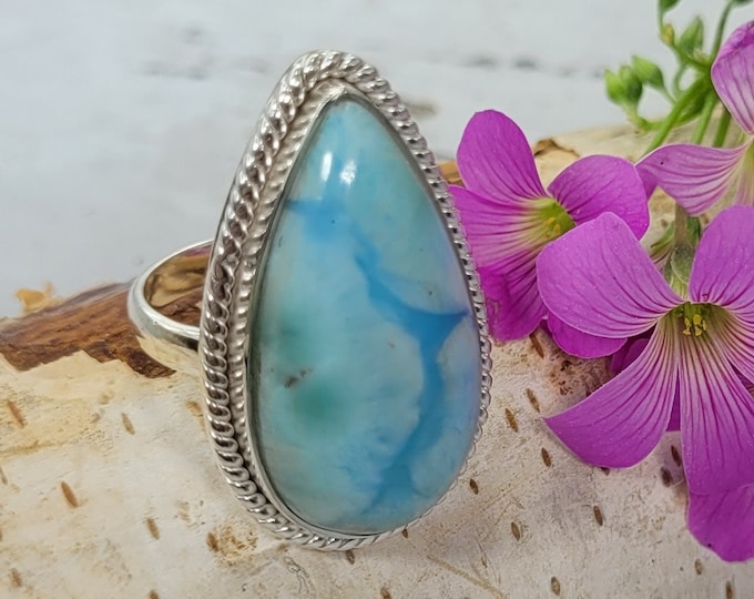 Larimar Ring, Dominican Larimar Sterling Silver Ring, Larimar Silver Ring, Premium Larimar Sterling Silver Ring  Size 6.5 Gift for Her, FB