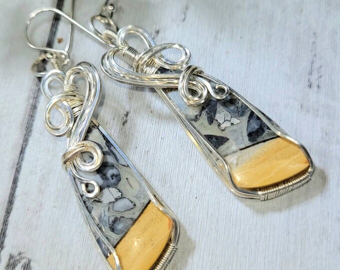 Maligano Jasper Earrings, Maligano Jasper Wire Wrapped Earrings, Sterling Silver Wire Wrapped Earrings, Jasper Wire Wrapped Earrings DG32
