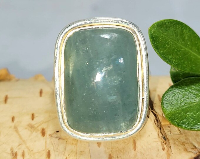 Aquamarine Ring, Aquamarine Sterling Silver Ring, Boho Ring, Statement Ring; Handmade Ring, Gift for Her Size 6.5 DE