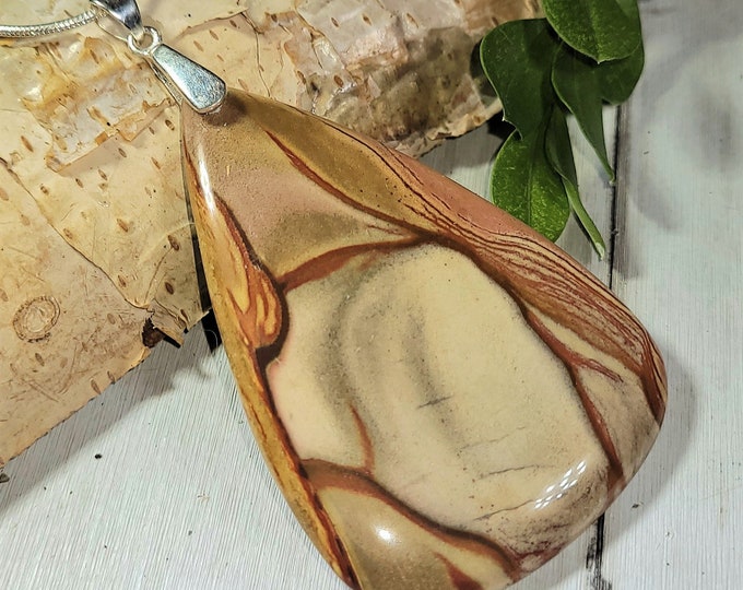 Natural High Quality Huge Polychrome Jasper Cabochon .925 Sterling Silver Pendant 2 7/8" x 1 1/4" AC37 Sterling Silver Heavy Duty Bail