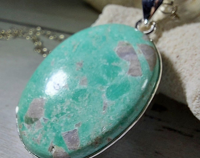 Natural Premium Variscite Pendant, .925 Sterling Silver Pendant, Statement Pendant, Boho Pendant, Quality Natural Stone, GN22