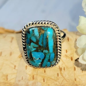 Turquoise Ring, Kingman Turquoise Ring, Turquoise Sterling Silver Size 7.5, Gift for Her, Boho Ring, Statement Ring, Handmade Ring,