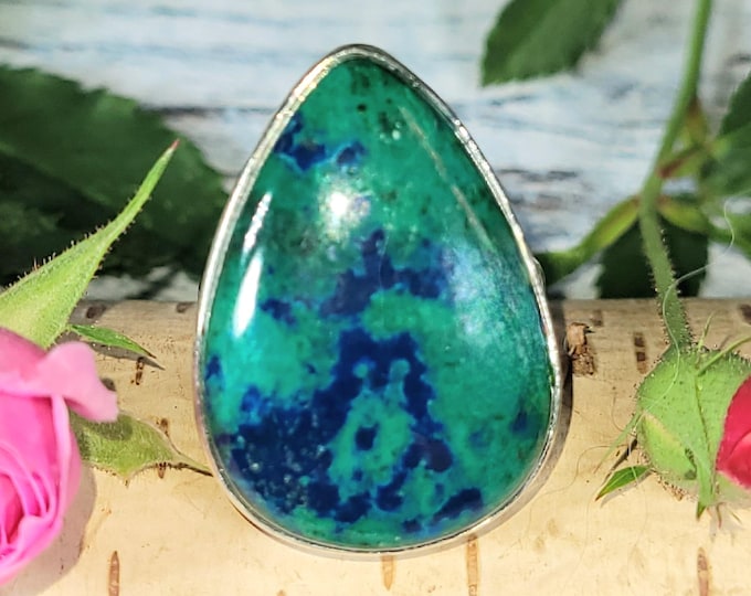 Shattuckite Ring, Shattuckite Sterling Silver Ring Size 8, Handmade Shattuckite Ring, Statement Shattuckite Ring, Gift for Her, JT