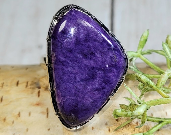Charoite Ring, Sterling Silver Charoite Ring Size 8.5, Handmade Charoite Ring, Charoite Statement Ring, Gift for Her, AAA Charoite Ring, HG