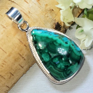 Chrysocolla Malachite Pendant, Chrysocolla Malachite Sterling Silver Pendant, Handmade Pendant, Statement Pendant, Gift for Her, DK09