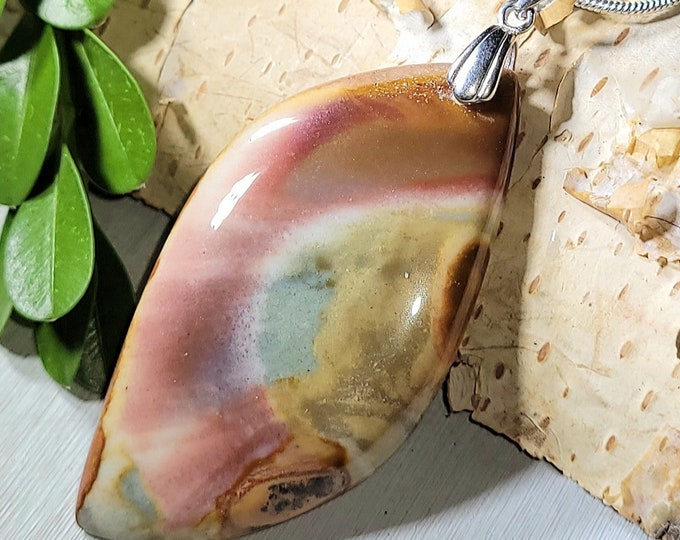 Natural Top Quality Poly Chrome Jasper Cabochon .925 Sterling Silver Pendant 2 3/8" x 1" AB12 Solid Sterling Silver Rhodium Coated Bail