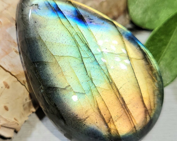 Natural Multi Flash Labradorite Pear Cabochon 55ct 36mm x 24mm Wire Wrapping, Weaving or Pendant, Collector EW18