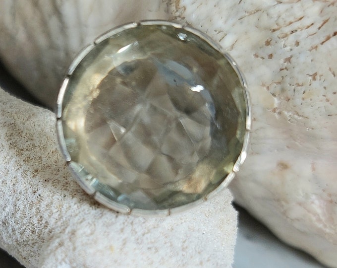 Natural Faceted Green Amethyst Handmade .925 Sterling Silver Ring Size 7, 6 Grams 3/4" GC