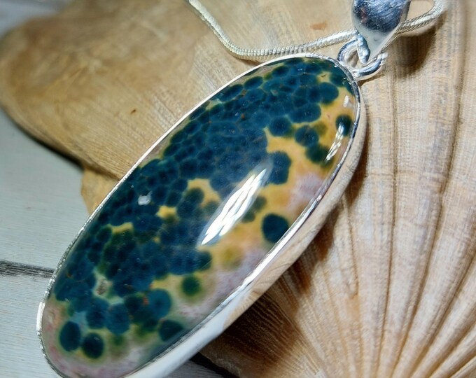 Natural Premium Grade Ocean Jasper Handmade Oval Pendant .925 Sterling Silver Setting Pendant GM28