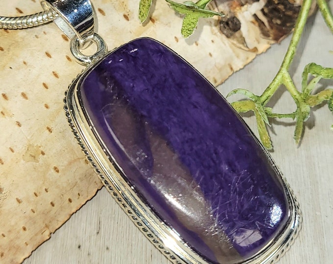 Charoite Pendant, Charoite Sterling Silver Pendant, Premium Grade Charoite Pendant, Statement Pendant, Gift for Her, Handmade Pendant, HE15