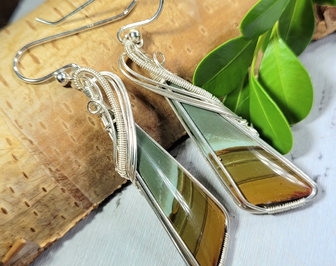 Natural Polychrome Jasper Pear Wire Wrapped .925 Silver Earrings, Sterling Silver Wire Wrapped Earrings, Handmade Stone Jewelry FK08